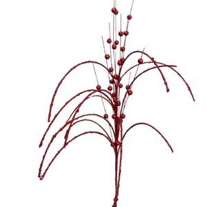 Large Red Glitter Millet Grass Ball Spray Christmas Stem Pick Wreath Accent
